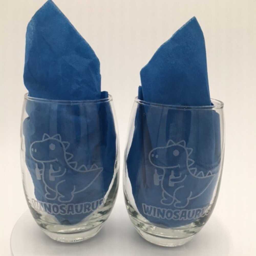 15 oz. Stemless Custom Engraved Winosaurus Wine Glasses